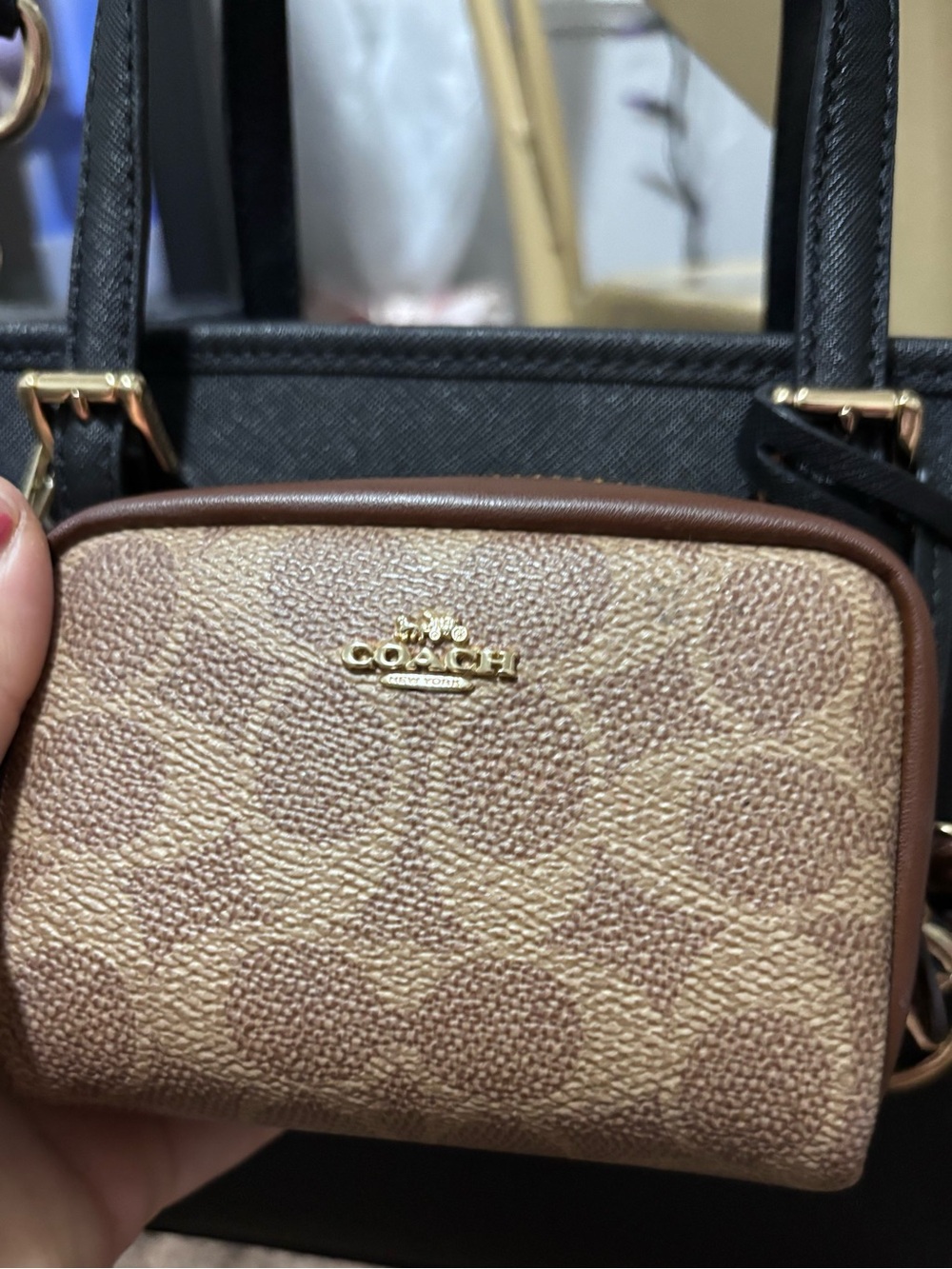 Coach Tan/Brown Signature Mini Crossbody Bag